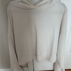 ALO Yoga Cream Ribbed Hoodie Sweater